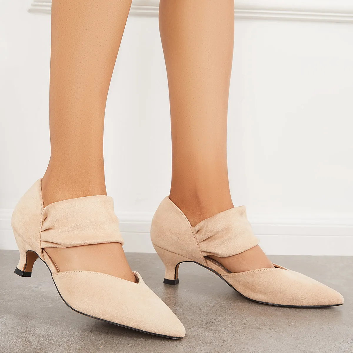 Sohiwoo woman formal Pointed Toe Kitten Heel Pumps Slip on Instep Straps Office Shoes