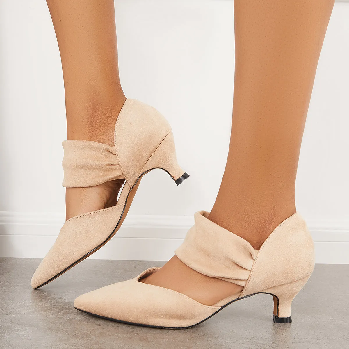 Sohiwoo woman formal Pointed Toe Kitten Heel Pumps Slip on Instep Straps Office Shoes