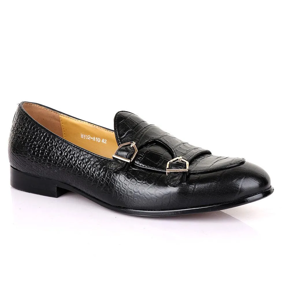 Terry Taylors Croc Double Monk Strap Black Formal Shoe