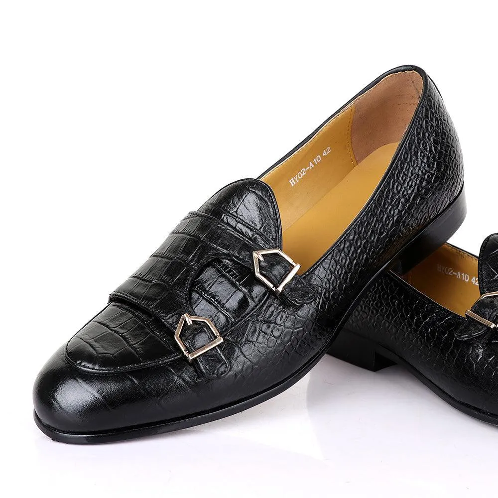 Terry Taylors Croc Double Monk Strap Black Formal Shoe