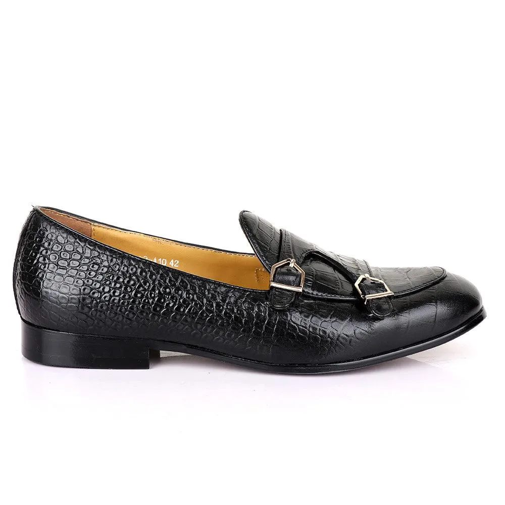 Terry Taylors Croc Double Monk Strap Black Formal Shoe