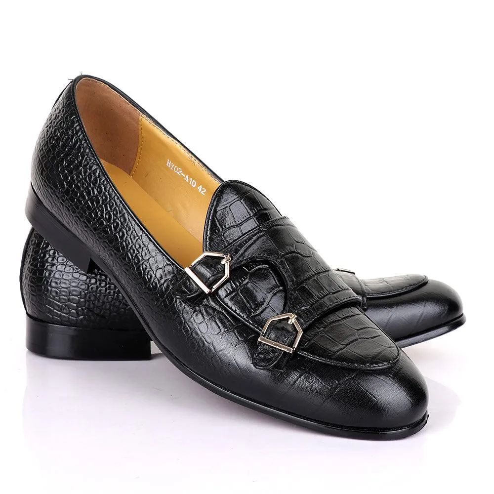 Terry Taylors Croc Double Monk Strap Black Formal Shoe