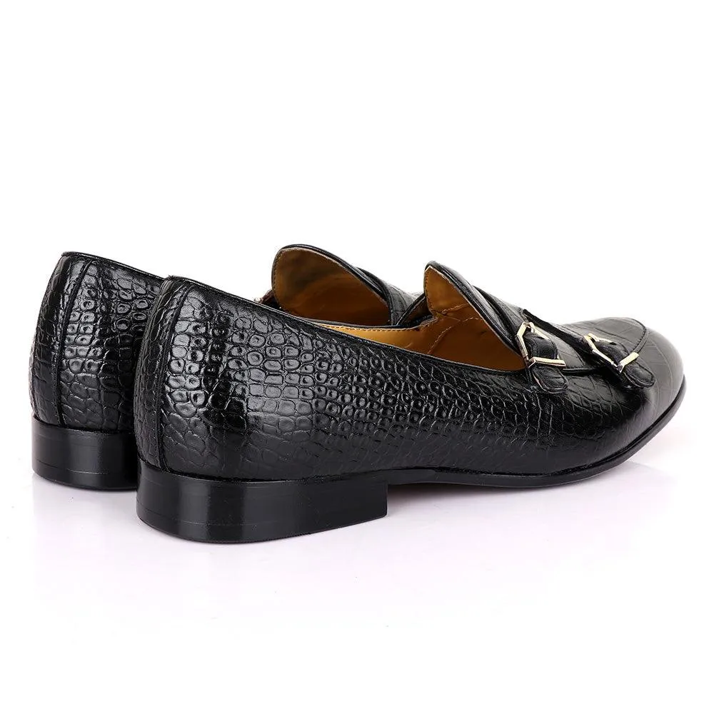 Terry Taylors Croc Double Monk Strap Black Formal Shoe
