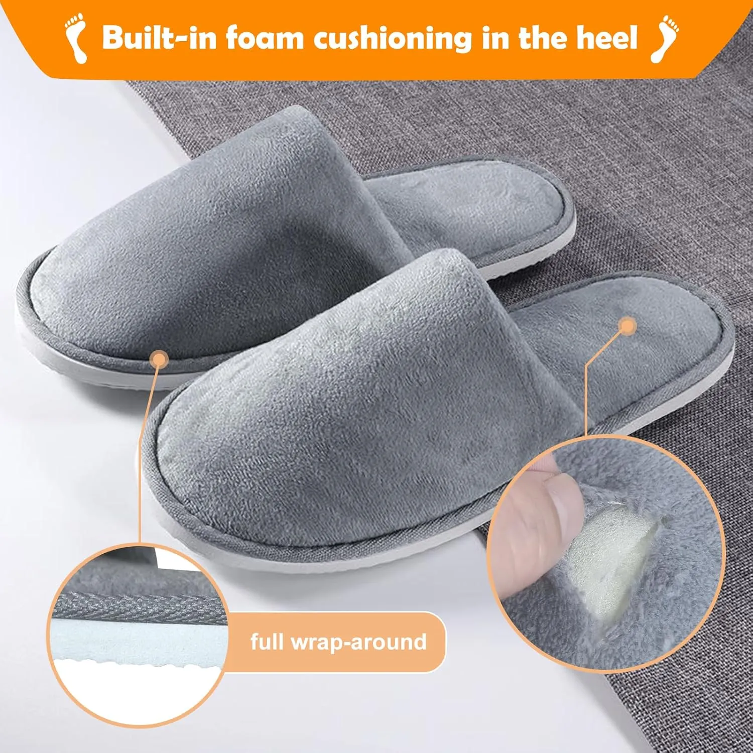 Ultra Soft Coral Velvet Disposable Slippers - 4-6 Pairs, Machine Washable, Reusable, Men's & Women's Loose Size (4-6-pack, Adult, Women, 11.5, US Wide)
