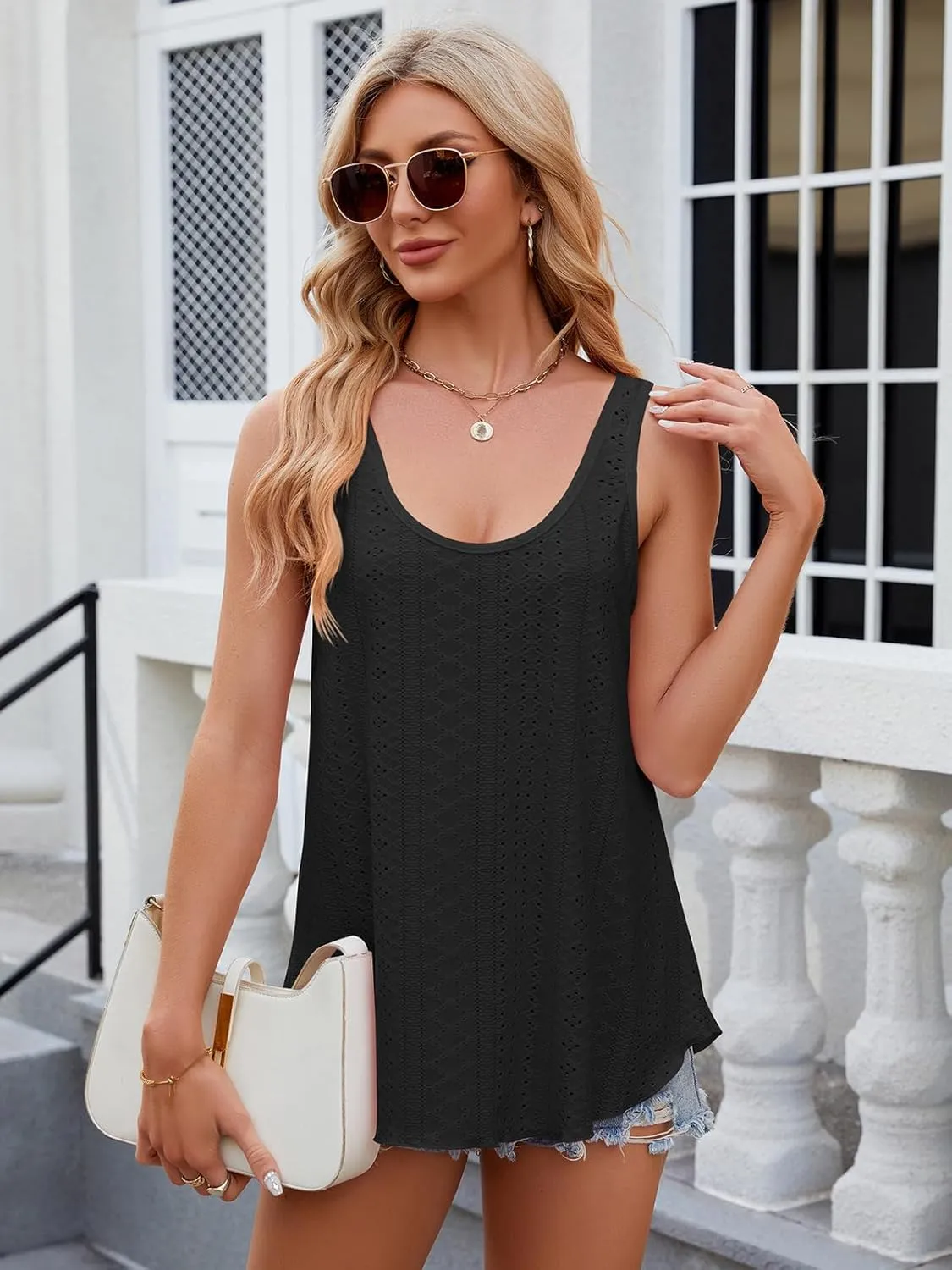 VUTRU Womens Tank Tops Sleeveless Eyelet Loose Casual Summer Flowy Square Neck Beach Vacation Clothes 2025