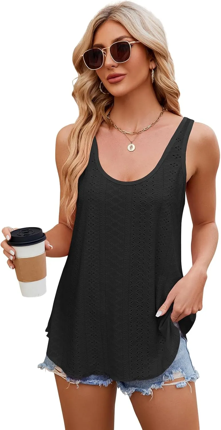 VUTRU Womens Tank Tops Sleeveless Eyelet Loose Casual Summer Flowy Square Neck Beach Vacation Clothes 2025