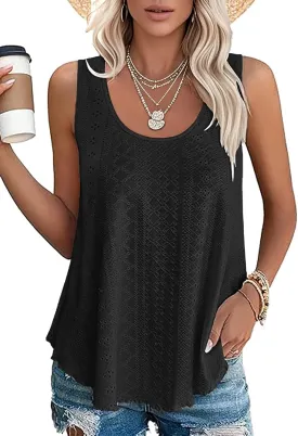 VUTRU Womens Tank Tops Sleeveless Eyelet Loose Casual Summer Flowy Square Neck Beach Vacation Clothes 2025