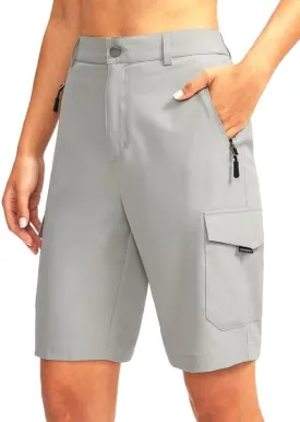 Women's 10" Hiking Golf Long Shorts with 5 Pockets Knee Length Lightweight Quick Dry Cargo Bermuda Shorts for Women