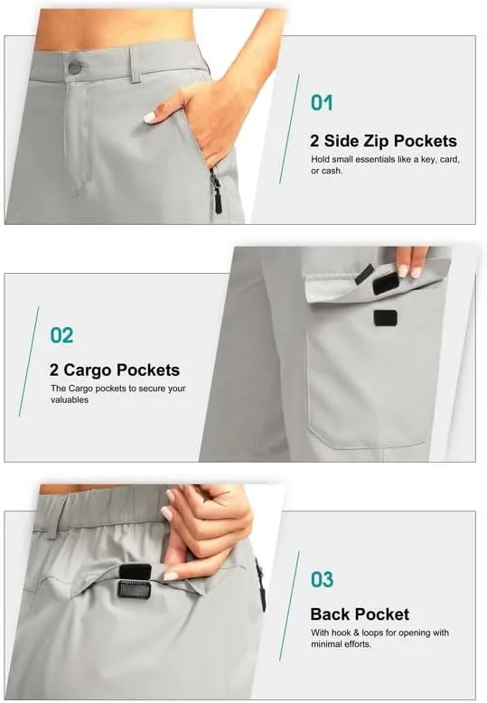 Women's 10" Hiking Golf Long Shorts with 5 Pockets Knee Length Lightweight Quick Dry Cargo Bermuda Shorts for Women