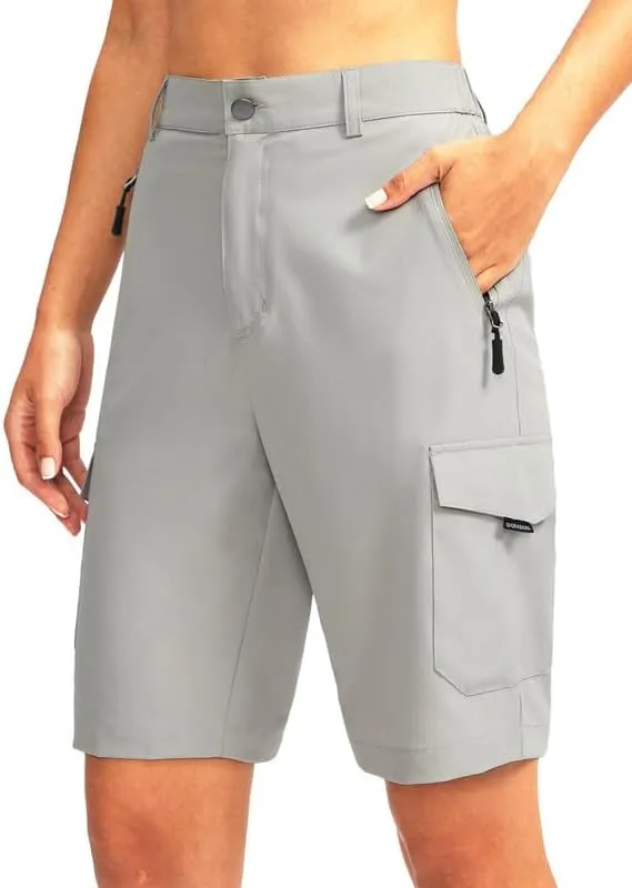Women's 10" Hiking Golf Long Shorts with 5 Pockets Knee Length Lightweight Quick Dry Cargo Bermuda Shorts for Women