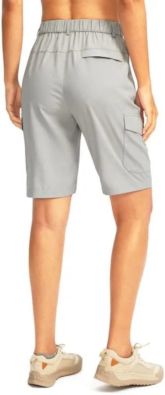 Women's 10" Hiking Golf Long Shorts with 5 Pockets Knee Length Lightweight Quick Dry Cargo Bermuda Shorts for Women