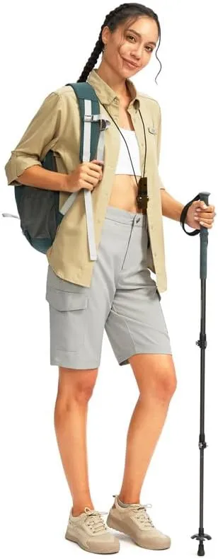 Women's 10" Hiking Golf Long Shorts with 5 Pockets Knee Length Lightweight Quick Dry Cargo Bermuda Shorts for Women