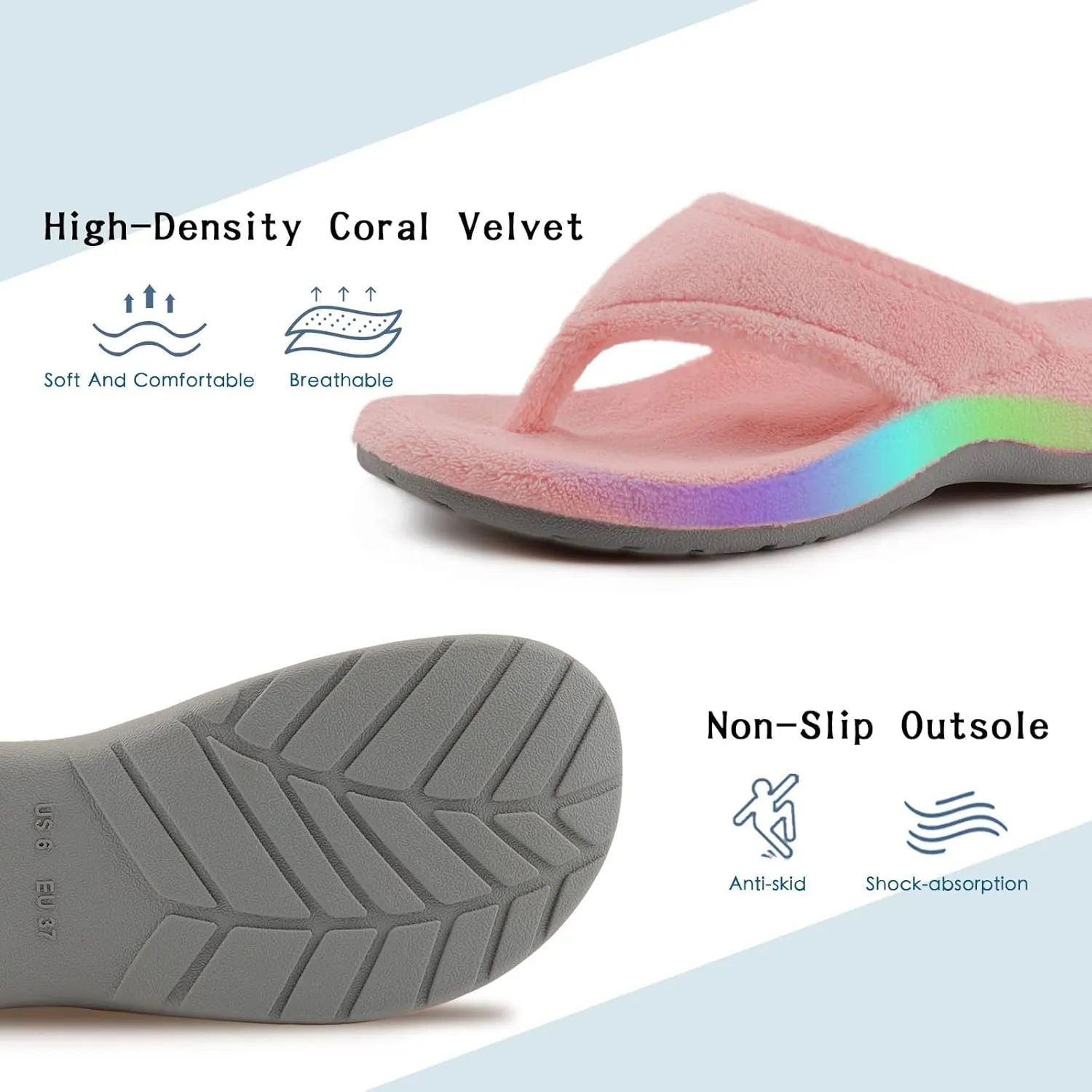 Women's Thong Spa Slippers with Arch Support Flip Flop House Slippers for Women Indoor and Outdoor
